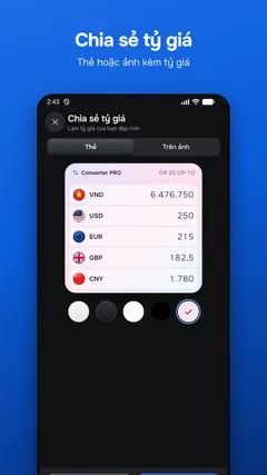 Chia sẻ tỷ giá — Thẻ hoặc ảnh kèm tỷ giá