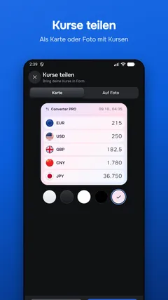 Kurse teilen — Als Karte oder Foto mit Kursen
